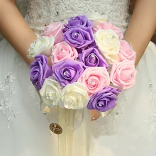 Красочный свадебный пенопластовый Свадебный букет цветов Лента поддельный Свадебный букет для женщин de noiva