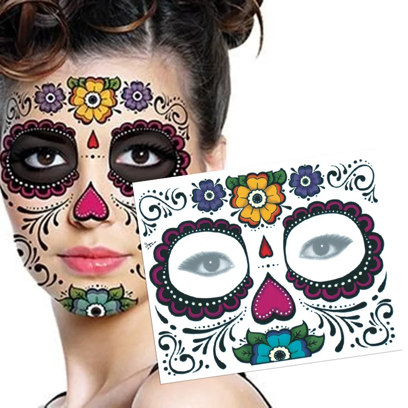 Waterproof Face Mask Skull Temporary Tattoo Stickers Beauty Makeup Long