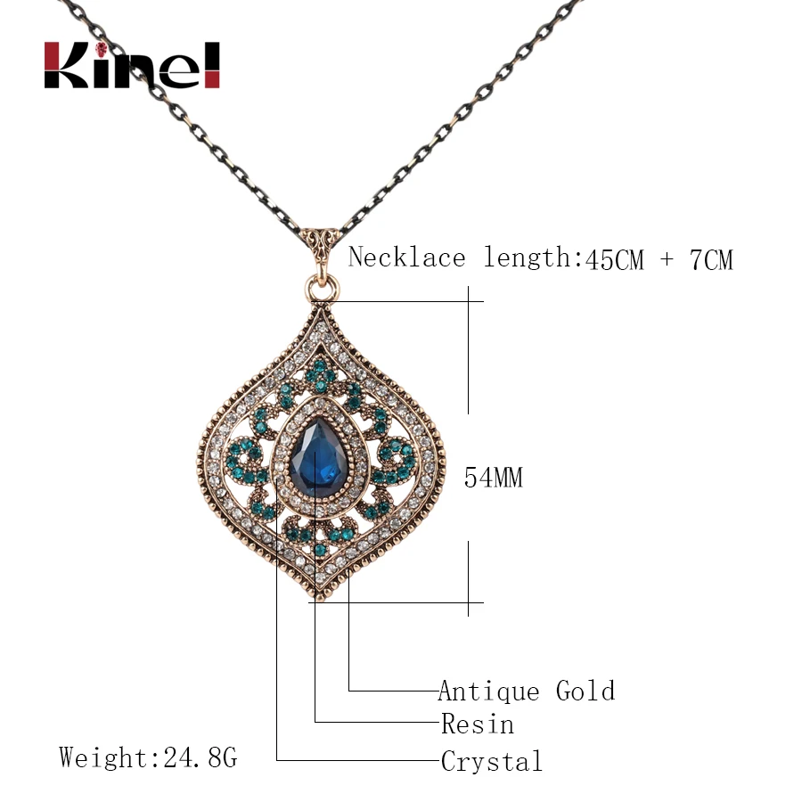 Kinel Fashion Indian Blue Crystal Pendant Necklace For Women Ancient Gold Color Choker Bohemia Necklace Vintage Jewelry Wholesal - Image 2