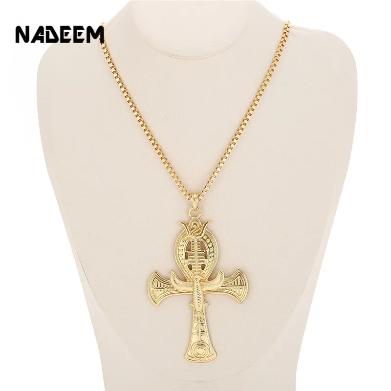 

Ancient Ankh Cross Of Horus Egyptian Jewelry Male Eagle & Snake Design Pendant Necklace Gold-Color Hip Hop Chain Necklace Men
