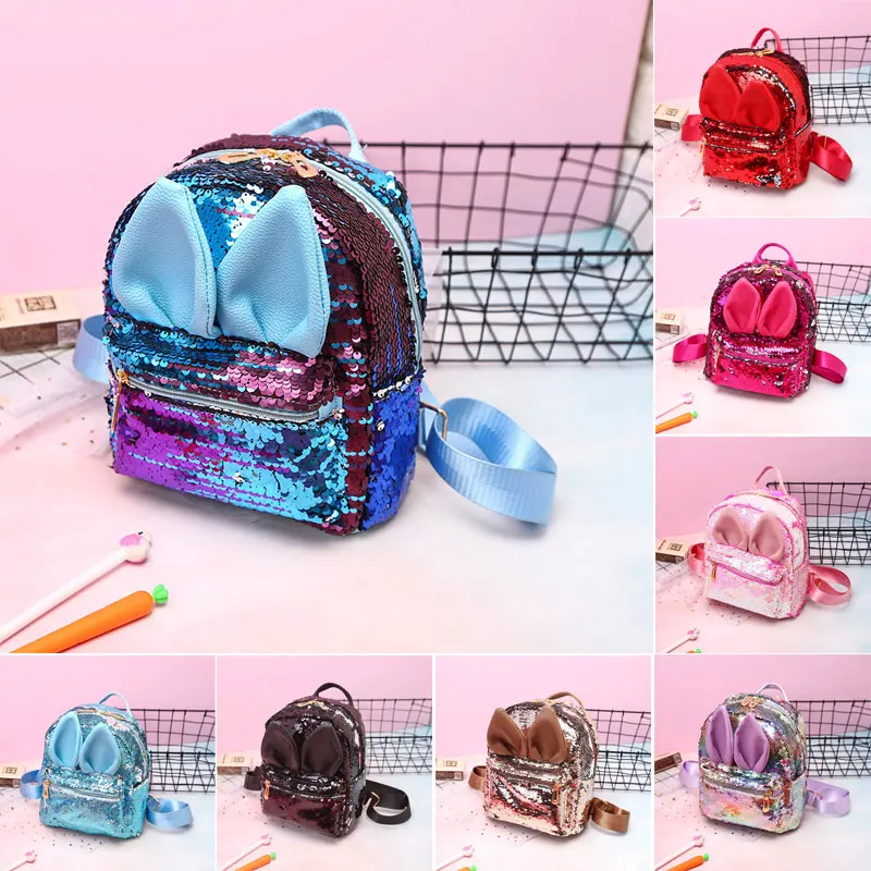 Детские аксессуары для девочек, блестящий рюкзак с блестками, Школьный Рюкзак Для Путешествий, Сумка с заячьими ушками, одноцветная сумка через плечо, подарки