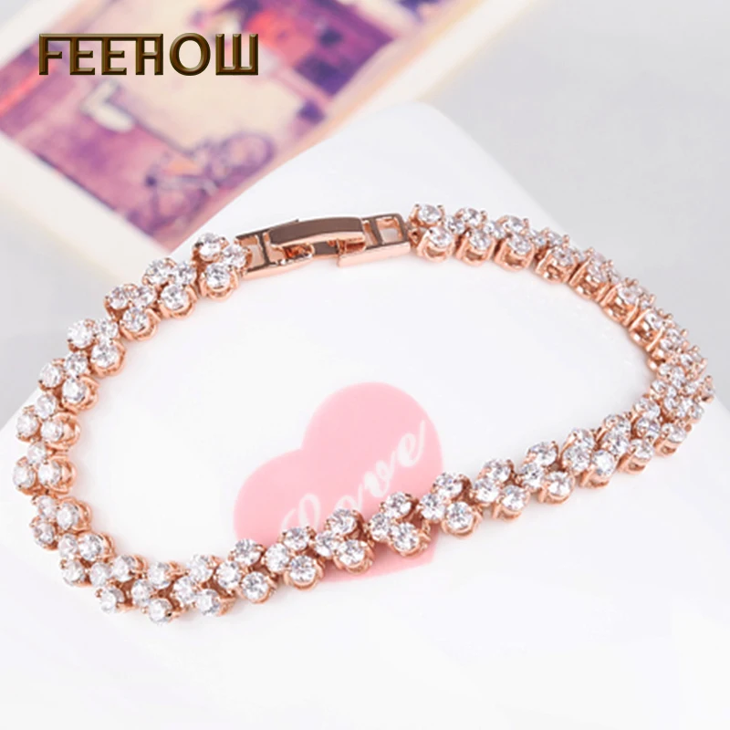 

FEEHOW Fashion Bridal Jewelry White Color Roman Bracelets & Bangles with Cubic Zirconia For Women Wedding FWBP067
