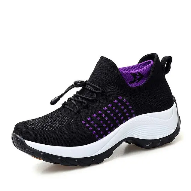 

2019 Spring/Autumn Women Flat Platform Running Shoes For Women Breathable Mesh Black Sports Shoes Ladies Socks Sneakers-in Runni