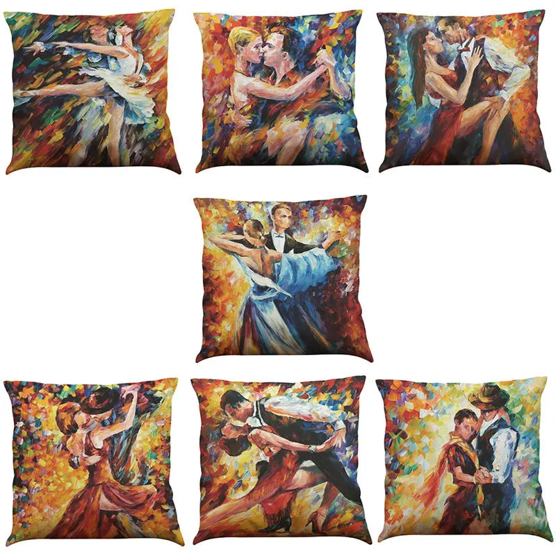

45cm*45cm Cushion cover Ink painting lovers dance design linen/cotton pillow case Home decorative pillow cover