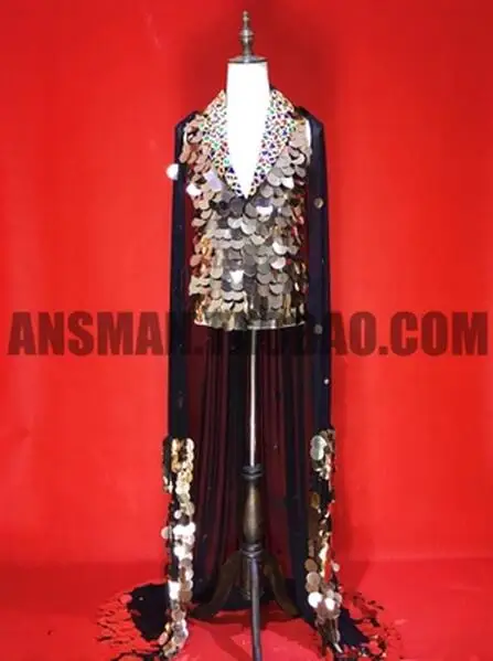 

S-5XL ! 2017 New Men's clothing singer slim DS BIGBANG DJ mirror removable cloak suit plus size male Stage Performance costumes