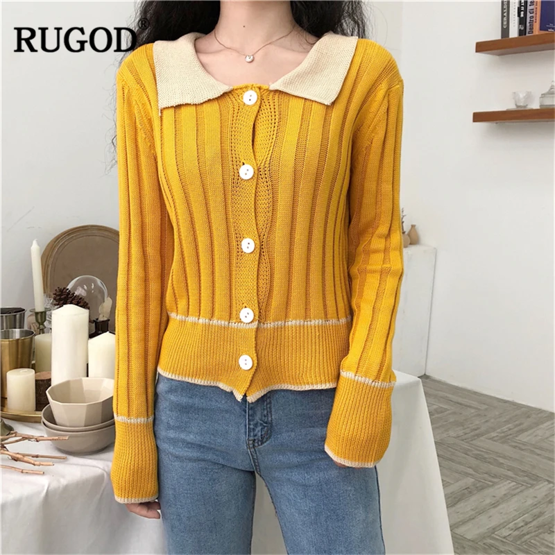 RUGOD New Fashion Female Solid Sweater 2019 Casual Turn-down Collar Single Breasted Knitted Cardigans For Women Sueter Mujer |