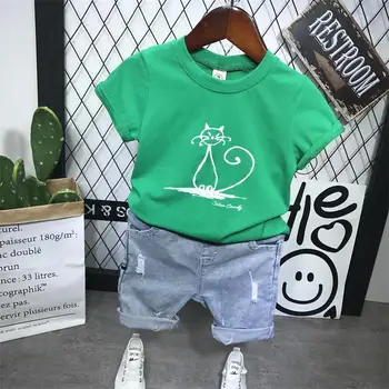 

Baby Clothes Cotton Short Sleeve Cartoon T-shirt + shorts jeans 2pcs Baby Boy Clothe Summer Baby Boy Clothing Set 2-6years