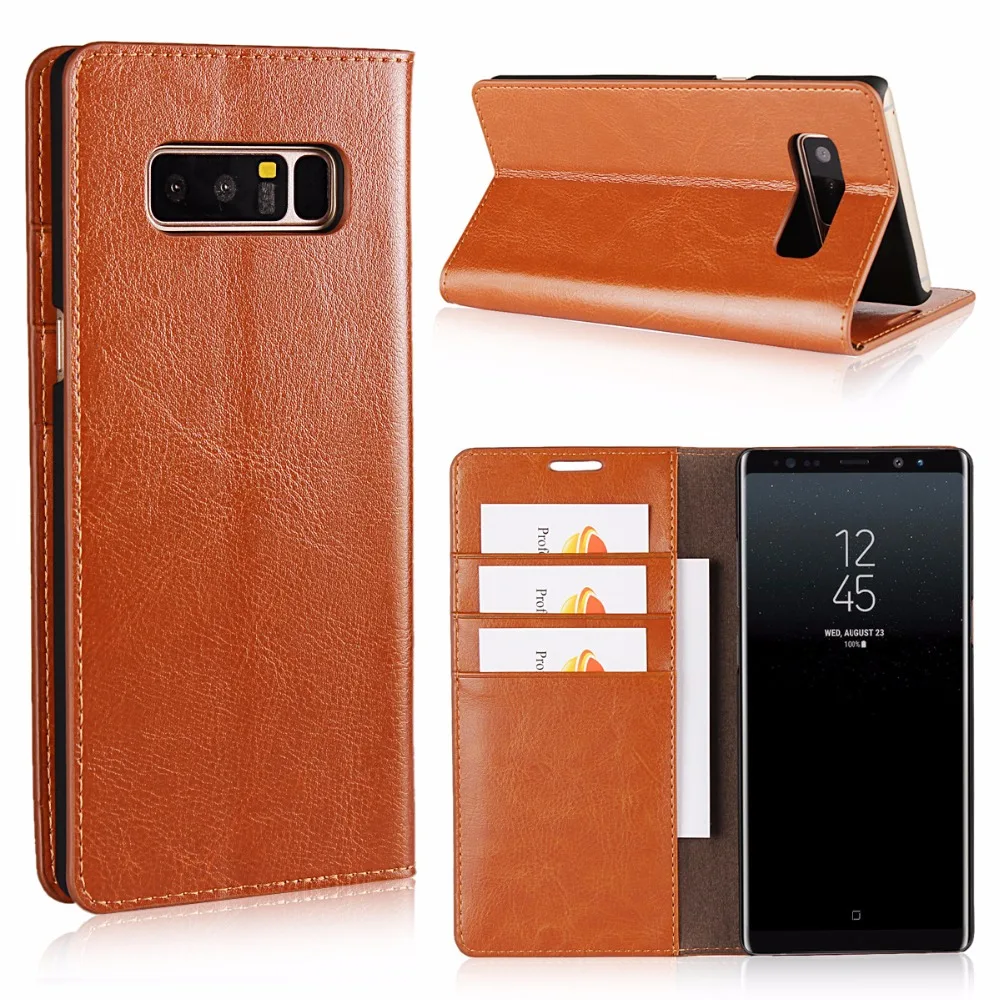 

Genuine Leather Folio Flip Case Cover KickStand Function with Card Slots for Galaxy Note8/S7/S8 Plus