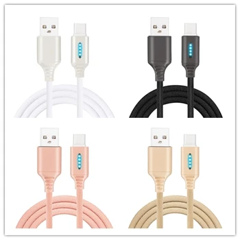 

CLAITE 1M Smart Type C 2A Tablet Cable LED Lighting Auto Disconnect Charger USB Cable Nylon Braided Fast Charging