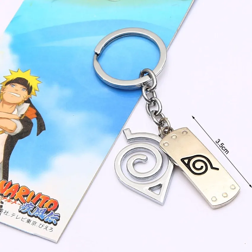 Anime Naruto Shippuden Konoha leaf Mark Double Keychain Metal Pendant Keychains