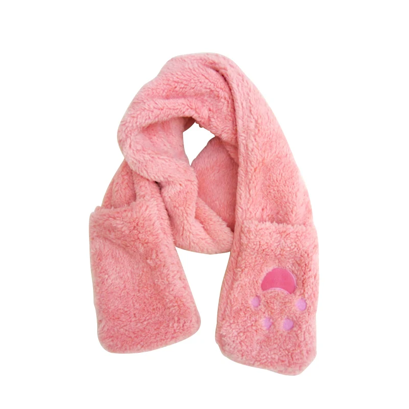 Fleece Baby Girls Neck Scarf Winter Kids Warm Scarves Super Soft Polyester Scarf Sweet Princess Pink Pocket Scarves Cute Red Bear's Paw (1)
