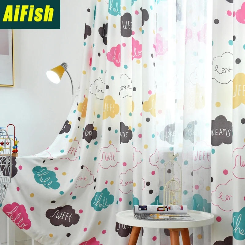 

Children Lovely Cartoon Half Blackout Curtain Custom for Bedroom Living Room windows Colorful Cloud Tulle Curtain Cloth wp163&3
