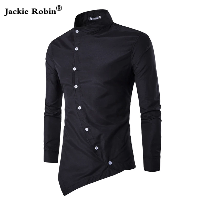 

New Design Casual Asymmetric Shirt Men's Slim Personality Long Sleeve Shirt Summer Stand Mens Shirt Cotton Men Clothing