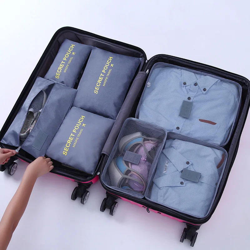 7 шт./компл. путешествия водонепроницаемый комод для белья обувь шкаф большой размер багаж сумка дорожная сумка для хранения Органайзер для одежды - Цвет: Gray