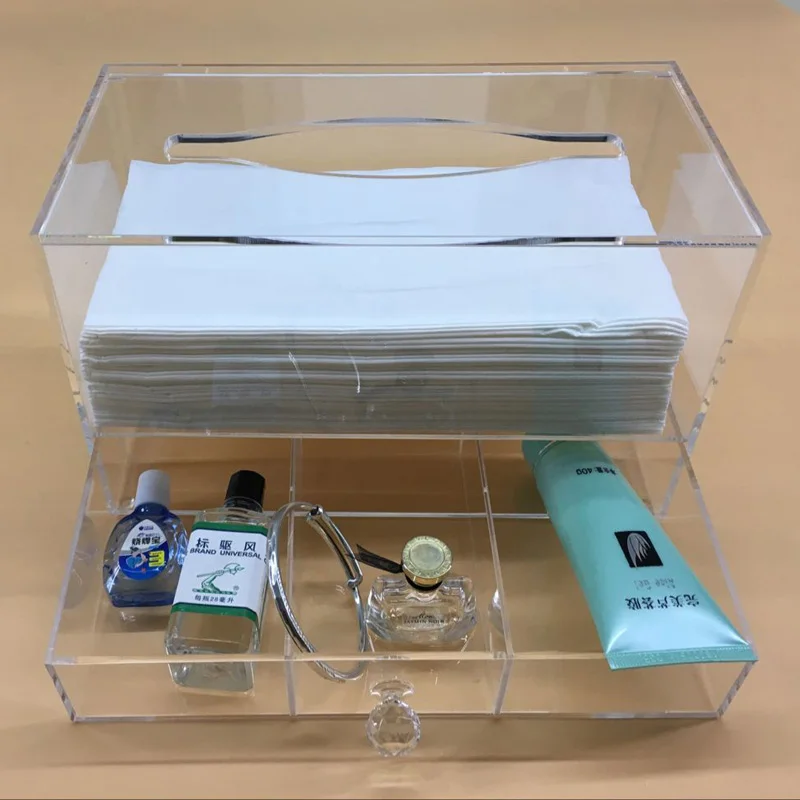 

Transparent Tissue Holder Paper Dispenser With Magnetic Cover Jewelry Storage Box With Drawer Acrylic Tissue Organizer Box