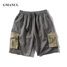 Летняя обувь для мужчин в стиле панк, в стиле «хип-хоп» с боковыми карманами Повседневное шорты-бермуды, эластичная резинка на талии, сплошной цвет мужской карго шорты джоггеры