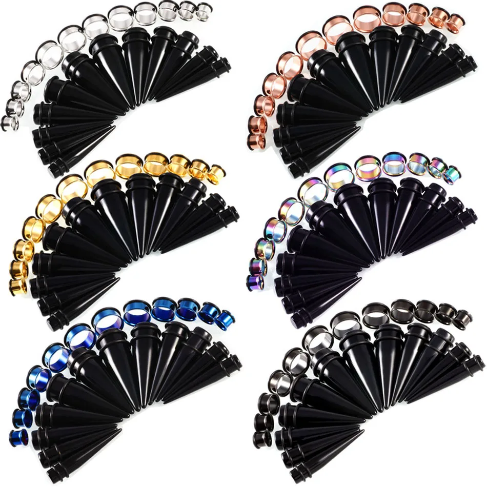

Dark Light 24Pcs/Lot 00G-3/4''Black Acrylic Ear Taper Plug Stretching Kit Ear Tunnel Reamer Big Gauges Flesh Piercing Expander