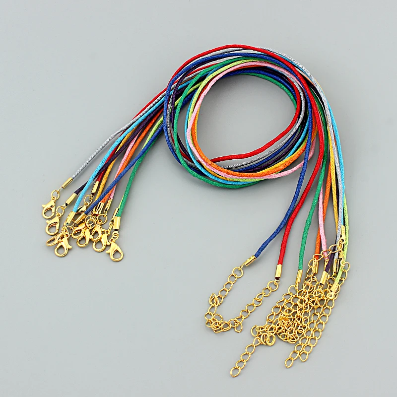10pcs Colorful 2mm Waxed Cords Rope Choker Necklace With Gold Tone