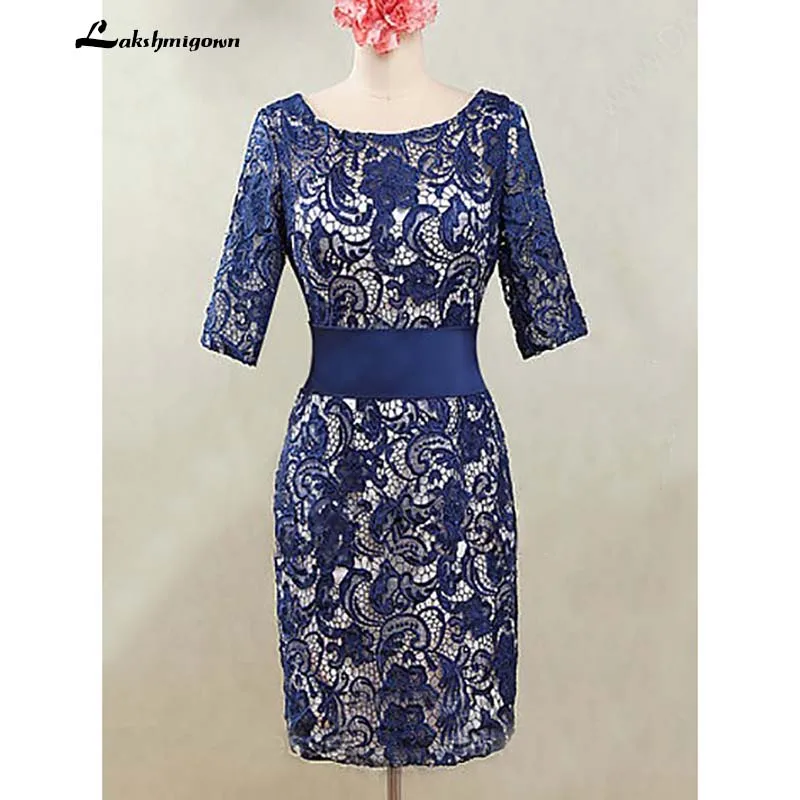 Sheath Scoop 3 4 Sleeves Royal Blue Short Mother Of The Bride