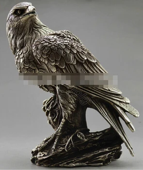 

WBY---503+++Collectible Decorated Old Handwork Tibet Silver Carve Eagle On Tree Box & Statue