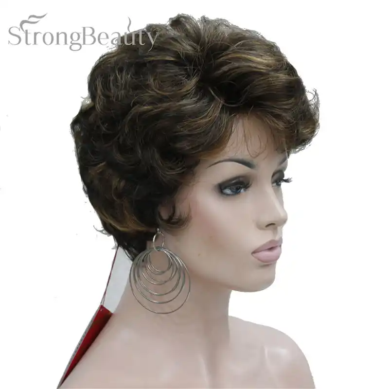 Strongbeauty Short Black Brown Mix Blonde Highlights Wigs Women