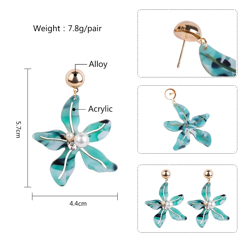 GuanLong Trendy Big Acrylic Drop Earrings for Women 2018 Statement Imitation pearl Earrings Fashion Jewelry Dangle Flower Brincos (1)