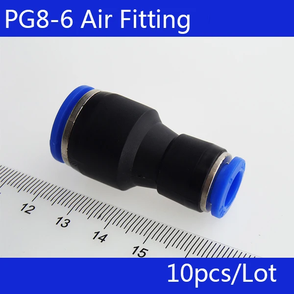 10 шт. PG8-6 неравный диаметр штуцер воздушной трубки прямой соединение, одним нажатием в пневматические фитинги разъемы