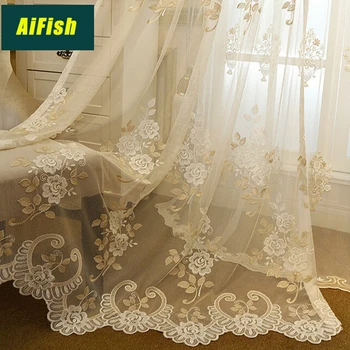 

Luxury Embroidery Floral Lace Tulle Curtains For Living Room Bedroom Ready Made Sheer Voile Curtain Drapery for Balcony WP364&3