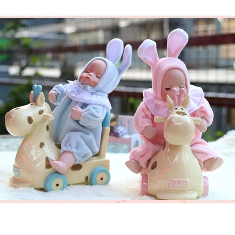 

Simulation Baby Wooden Horse Bobbleheads Music Box Creative Ceramics Artware European Style Birthday Gift L875