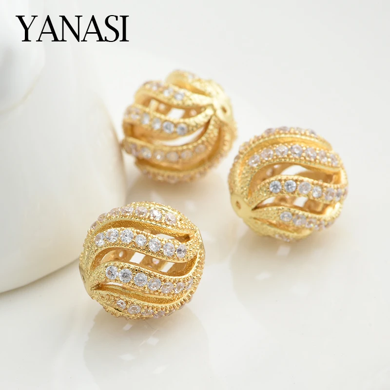 

Fashion Hollowing out Round Spacer Brass Cubic Zirconia Ball Beads for DIY Earrings Bracelet Jewelry Findings 6mm 8mm 10mm
