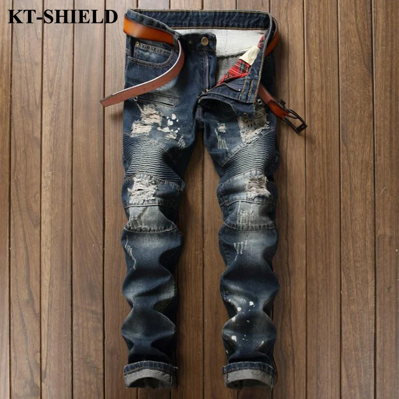 Fashion Mens Brand Jeans 100 Cotton Blue Slim Fit Ripped Jeans Homme Casual Masculina Denim Pants