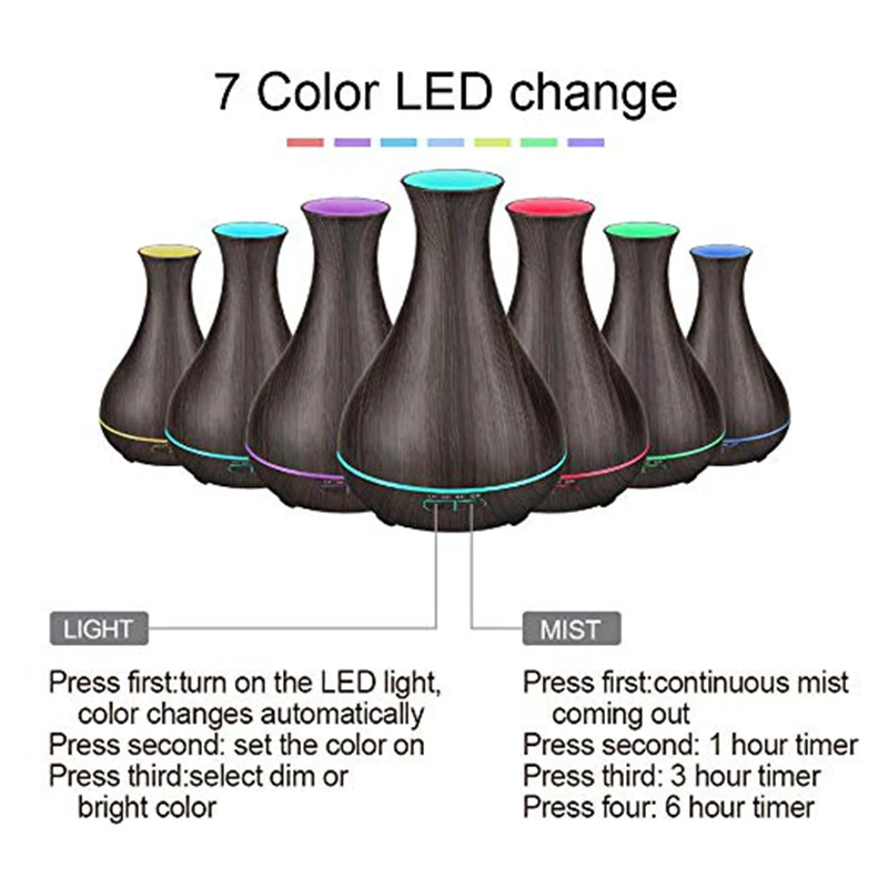 550ML Essential Oil Aroma Diffuser With Wood Grain Aromatherapy Diffuser 7 Color LED Lights For Home Ultrasonic Air Humidifier