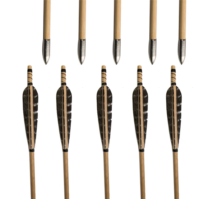 Frecce In Legno Per Tiro Con L'Arco - 31,5 Pollici Con Piume Naturali Per Archi Tradizionali E Ricurvi - Foto 3