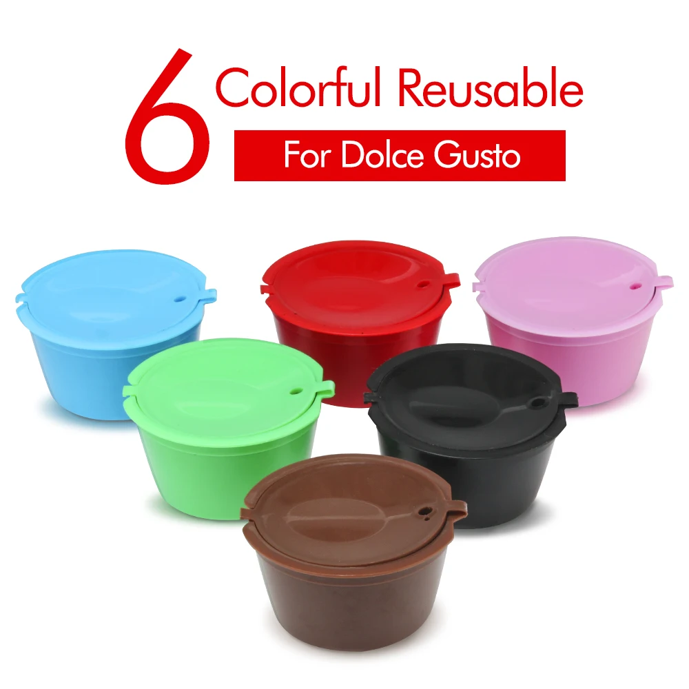 

3/6pcs/lot Reusable Nescafe Dolce Gusto Coffee Capsule Filter Cup Refillable Caps Spoon Brush Filter Baskets Pod Soft Taste Swee