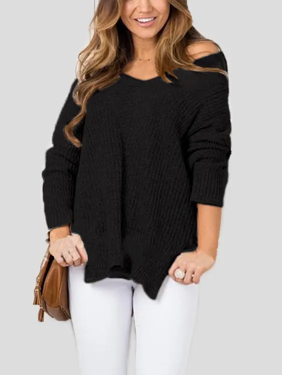 YEMUSEED NEW Women Knitted Bottoming Sweater Women's Long Sleeve Large V-neck Split Knit Sweater YEMUSEED NEW Women Knitted Bottoming Sweater Women's Long Sleeve Large V-neck Split Knit Sweater
