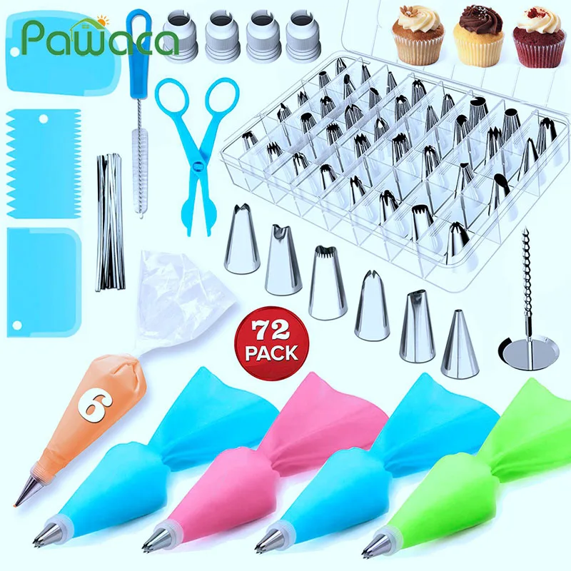 

72pcs Cake Decorating Supplies Sets with Icing Tips, Pastry Bags, Icing Smoother, Piping Nozzles Coupler DIY Baking Pastry Tools