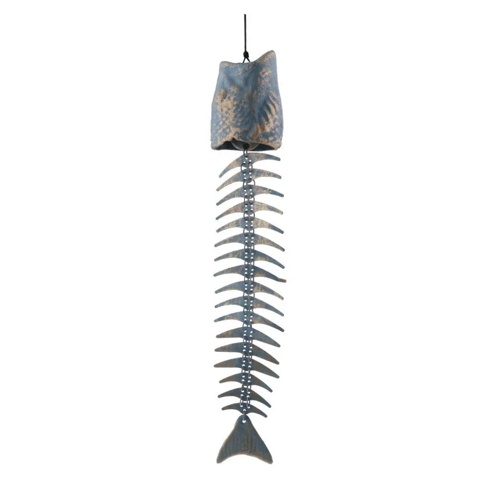 Античный имитированный домашний декор чугунная рыбья кость колокольчик ветра, деревенский декоративный рыбья кость открытый колокольчик, подвесной декор для людей