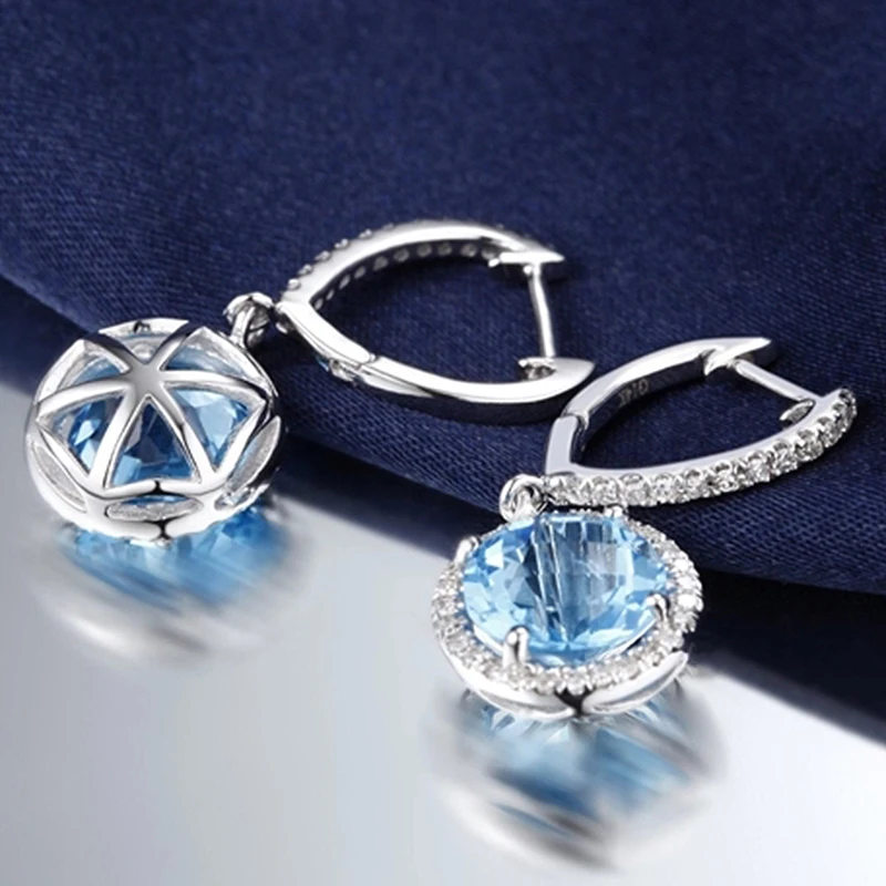 Caimao ювелирные изделия 14kt Белое золото 3 65ct Швейцарский синий 8 мм круглый топаз и