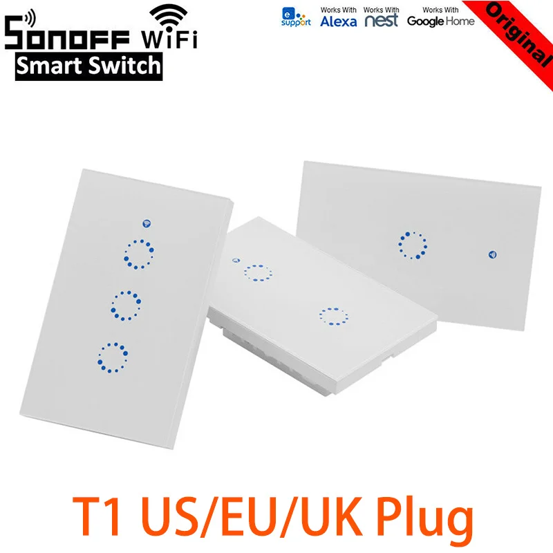 

Sonoff T1 Basic EU US Smart Wifi Wall Light Switch Touch/WiFi/RF/APP Remote Smart Home Wall Touch Switch with Alexa Google Home