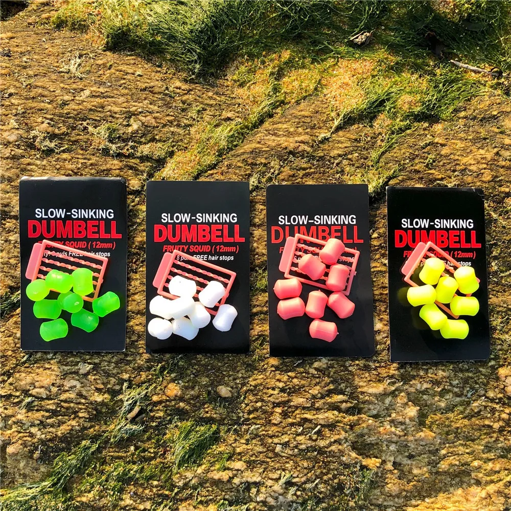 

2 Packs(16pcs) 12 mm FRUITY SQUID FLAVOUR Slow sinking Dumbells bait Fake Food Plastic Baits for carp fishing artificial bait