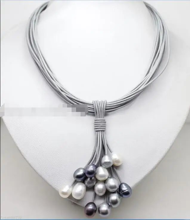 

Wholesale price 16new ^^^^ Rare Big Pearl Pendant Necklace Leather Cord Chain Magnet Clasp Fashion