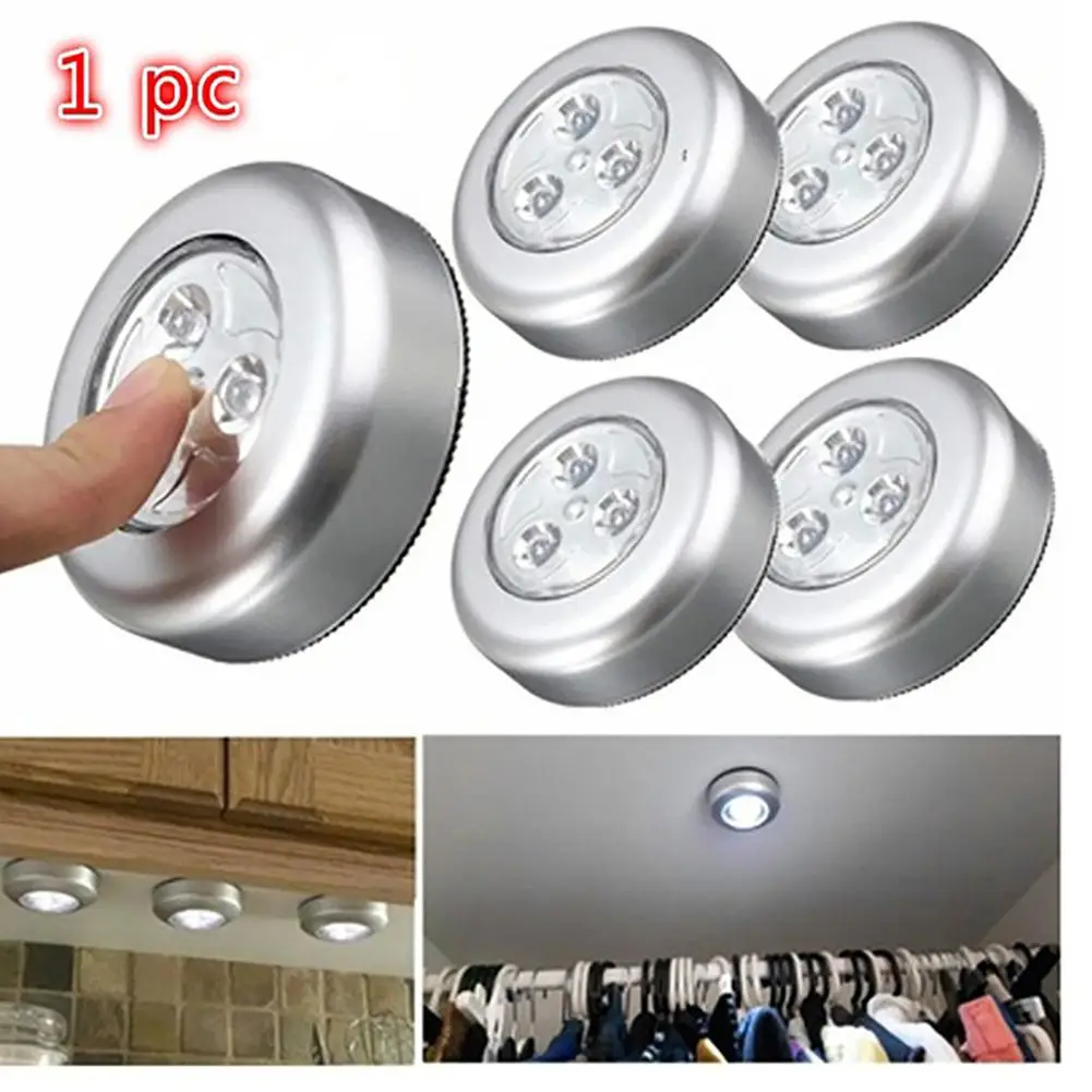 

Mini Wall Night Light Kitchen Cabinet Closet Car 3 LED Wireless Push Touch Lamp