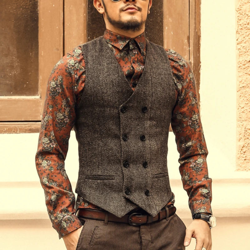 FU BEI Men Double Breasted Vest Dress Suit Vest Formal Gray Vest Suit ...