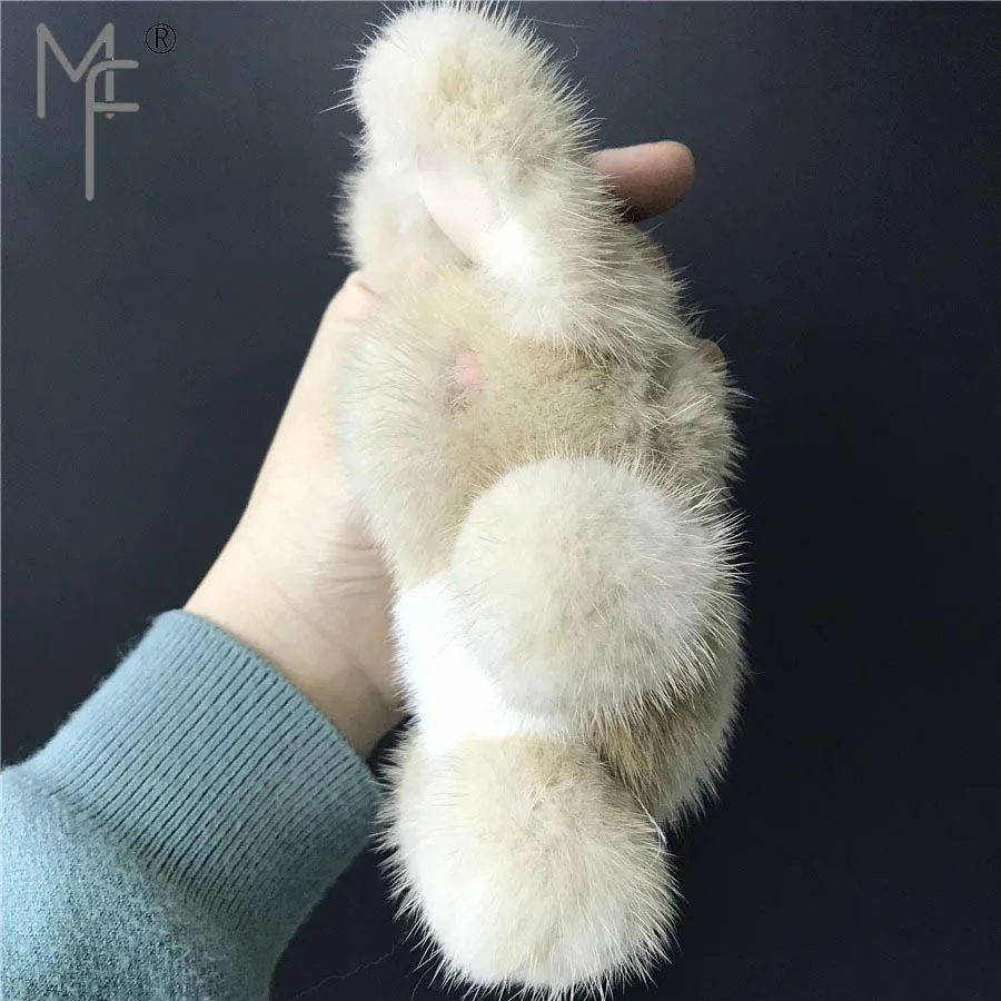 Magicfur-натуральный мех норки кролик игрушка брелок бежевый большие уши кролика брелок свет сумка очарование пом мяч кольцо для ключей аксессуары кулон