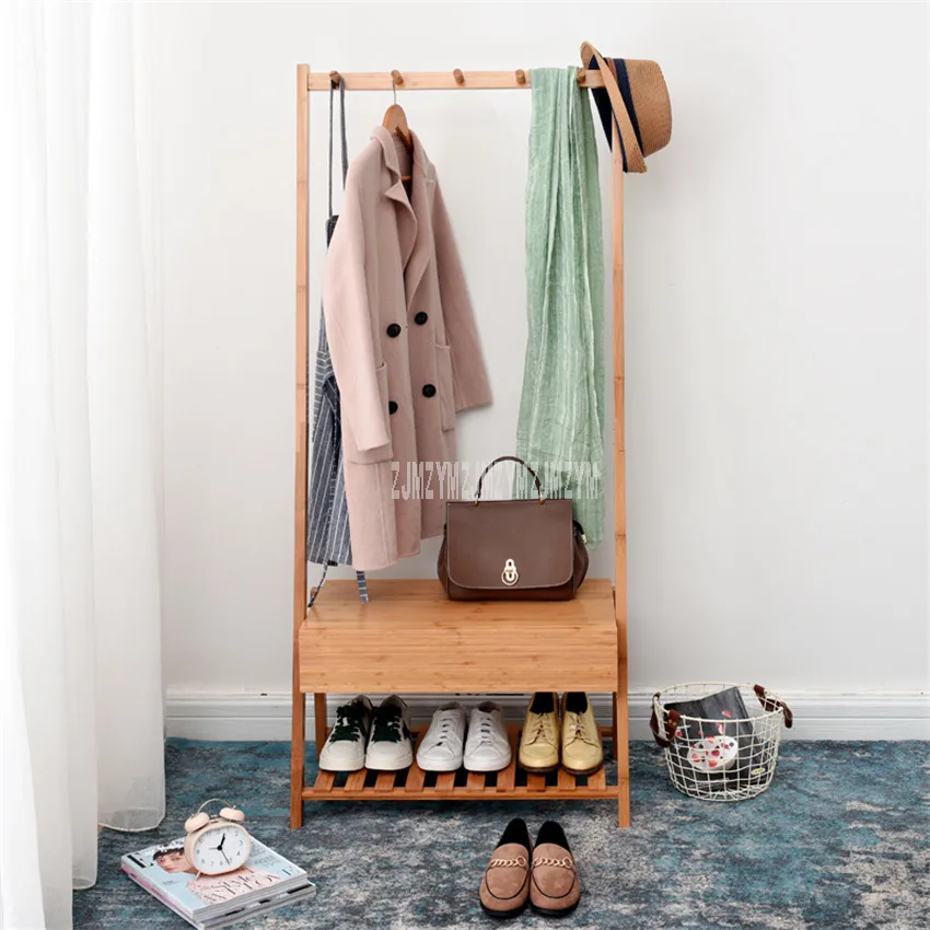 Natural Bamboo Articles Floor Corner Hanger Shelf Bedroom Living Room Dress Hat Storage Rack Shoes Cloth Organizer Storage Rack