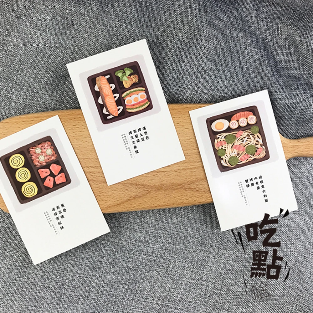 

30pcs/box bento food Gift Bookmarks postcard Marker Stationery Gift Realistic Kawaii Cartoon Bookmarks Office School Supply