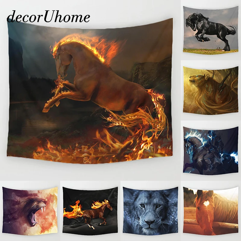 DecorUhome огненный гобелен с изображением коня Настенный декор геометрический