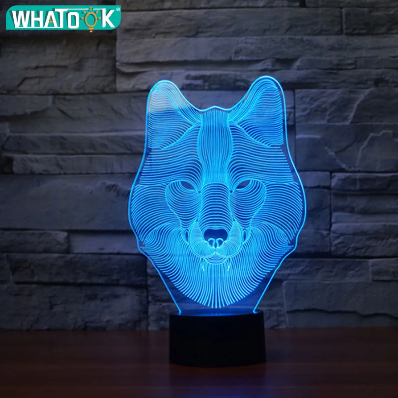 Whatook Night Wolf Light 3D Визуальный светодиодный ночник настольная лампа для детей Touch USB Таблица Lampara лампе Детские спальные Игрушки для маленьких