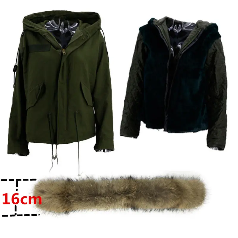 Женская зимняя куртка, толстая, теплая, меховая парка,, натуральный мех, воротник, пальто, армейский зеленый, куртки, натуральный мех енота, толстовки - Цвет: Green Lining 16cm