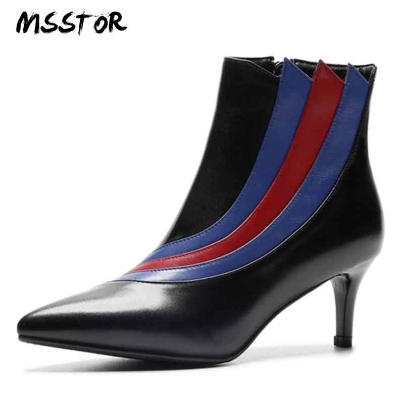 

MSSTOR Mixed Colors High Heels Boots Women Plus Size 33-43 Wholesale White Autumn Winter Shoes Women Stiletto Ankle Boots Women